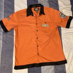 Harley Davidson Mens Button Up Mechanic Shirt Sz L Embroidered